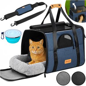 CADOCA Tiertransportbox aus Stoff, 34 x 31 x 44cm, faltbar, blau, Tiere bis 20kg