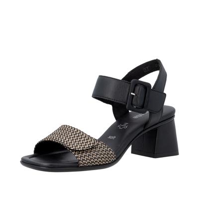 Sandalette REMONTE, Damen, Gr. 39, Textil, schwarz, natur, Leder, Textil, Flechtoptik, Schuhe Sandalette, Sommerschuh, Blockabsatz mit praktischem Klettverschluss