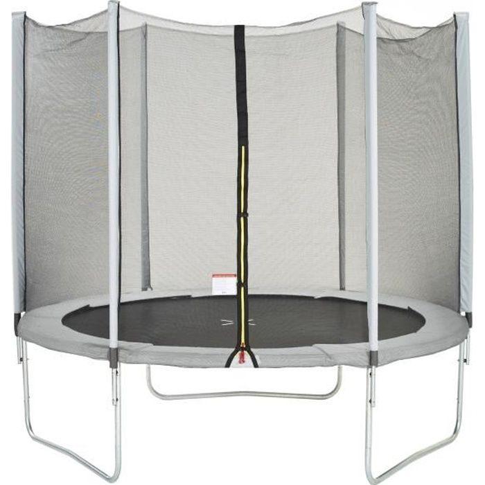 Trampolin, Ø 250 cm, Grau, KANGUI Maxi Eco, Mit Sicherheitsnetz, Reißverschluss & Clips