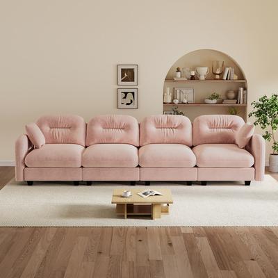 Unbranded "140"" 4-Seater Modular Chenille Sectional with Tufted Back, 2 Pillows, Optional 0-2 Ottomans"