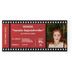 Einladungskarten zur Jugendweihe in Rot im Design "Filmpremiere" - Musterkarte