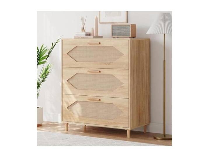 Commode rotin 3 tiroirs chêne rustique