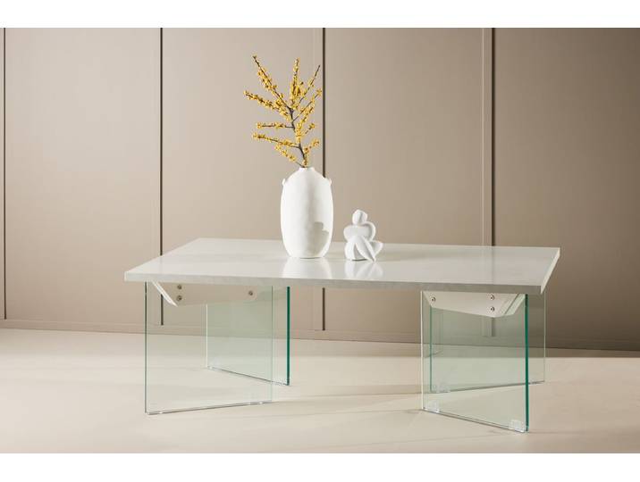 Couchtisch Valerio - elegant mit Glasbeinen - Weiß - Luxusbetten24