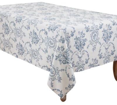 Saro Lifestyle Classic Toile Floral Linen Blend Tablecloth with Traditional Scrollwork Pattern & Allover Print