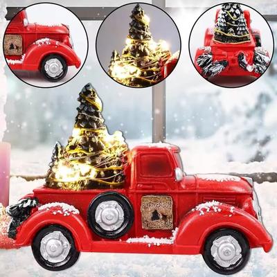 Inspire Select Retro Red Truck Christmas Table Ornament With Mini Tree Vintage Holiday Metal Decoration b