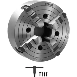 VEVOR 4-Backen-Drehfutter, 250 mm, Spannfutter, 15-250 mm Spannbereich mit T-Schlüssel-Befestigungsschrauben, umkehrbare Backen, HT300-Material, für Holz-Metall-Drehmaschine