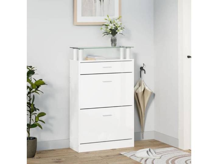 Printemps 2026 Soldes Blanc Armoire à chaussure Blanc brillant 63x24x104 cm Bois ingénierie 2_161397
