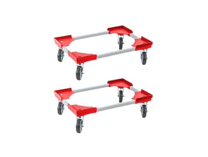 PROREGAL Sparset 2X Profi-Flex Transportroller für Euroboxen 60x40cm mit Kunststoffräder rot montiert 4 Lenkrollen Traglast 300kg Kistenroller Logistikroller Rollwagen Profi-Fahrgestell