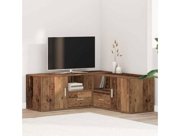 FMPGJLYH Eckregal in Altholz-Optik 200x40x45 cm - Vielseitiges Aufbewahrungsregal als Eckschrank oder Raumteiler - Stabiles Holzwerkstoff Lowboard für Wohnzimmer
