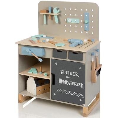 Spielwerkbank MUSTERKIND "Fagus, warmgrau/natur", grau, Rollenspielzeug, JungenB:66cm H:90cm T:42cm, Holz, B:66cm H:90cm T:42cm