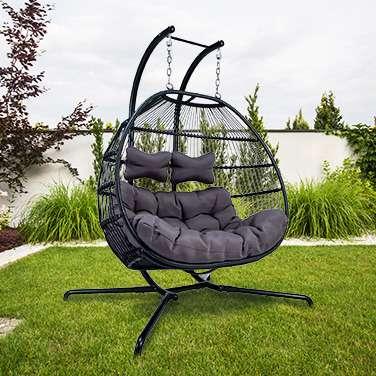 Hängesessel Skyros I aus Rattan-Kunststoffgeflecht, schwarz, 130x120x200 cm