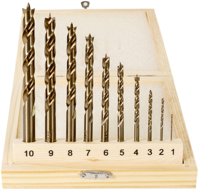 Jeu de 10 mèches à bois STIER HSS Co, 1-10 mm (906540)