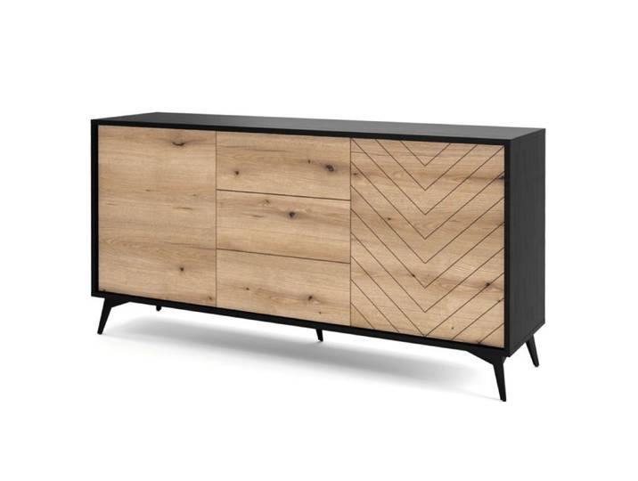 Buffet Bahut Jasper KSZ154 – chêne evoke/noir largeur 154 cm hauteur 77 cm profondeur 39 cm