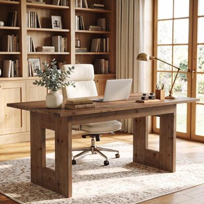 YUZHOU 63-Inch Solid Wood Computer Desk, Rustic Rectangular Office Desk, Multi-Purpose Study Table for Home Office, Workplace