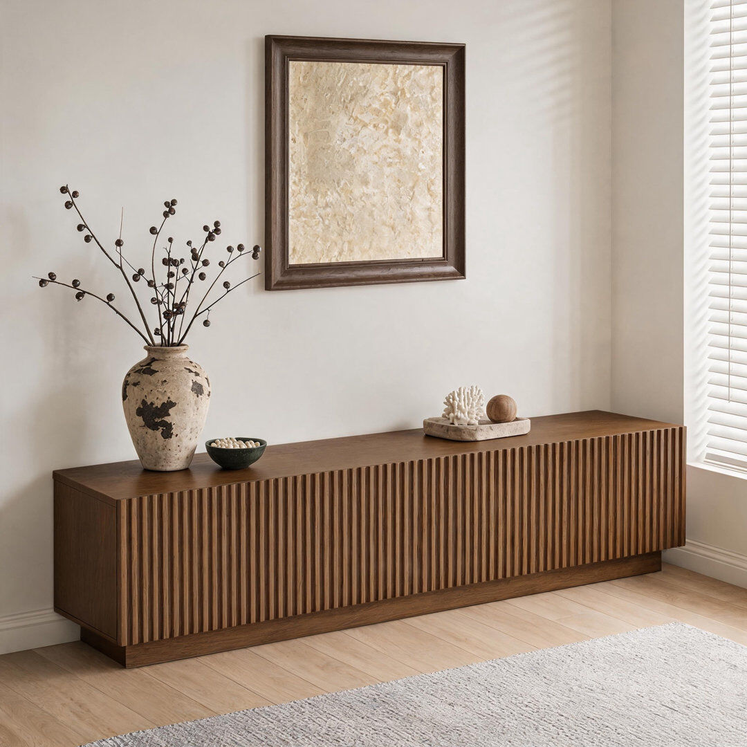 Ebern Designs Vintage TV Unit & Stand for Large TVs   Premium Media Console in 1.8m/2.2m/2.4m Sizes   Walnut   Fits 75-100 Inch Televisions   Bedroom & Living Roo Brown 45cm H x 220cm W x 40cm D（Freestanding）