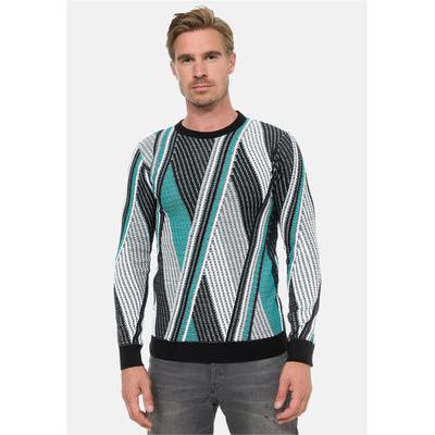 Strickpullover RUSTY NEAL, Herren, Gr. M, grün, 70% Polyacryl, 30% Baumwolle, mehrfarbig, normal, Rundhals, Pullover Strickpullover, im Colorblock-Design