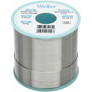 Weller Lötzinn T0051386399, Flussmittel, bleifrei, Ø 0,8mm, 96,5% Zinn, 3% Silber, 0,5% Kupfer, 500g