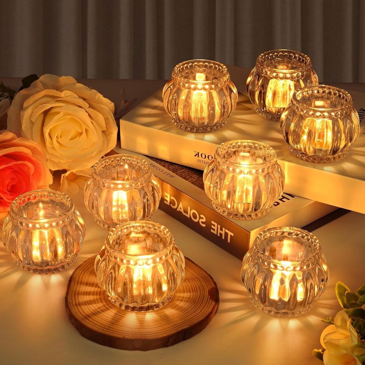 Set van 12 transparante kaarsglazen theelichthouders voor decoratie