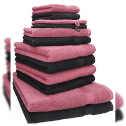 Betz 12-tlg. Handtuch-Set PREMIUM 100% Baumwolle 2 Duschtücher 4 Handtücher 2 Gästetücher 2 Seiftücher 2 Waschhandschuhe graphit/beere