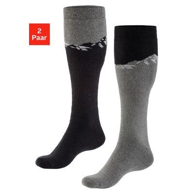 Skistrümpfe H.I.S, Herren, Gr. 43-46, schwarz (1x schwarz, grau meliert, 1x grau meliert, schwarz), Baumwollmischung, elastisch, Socken, für Ski und Outdoor-Aktivitäten