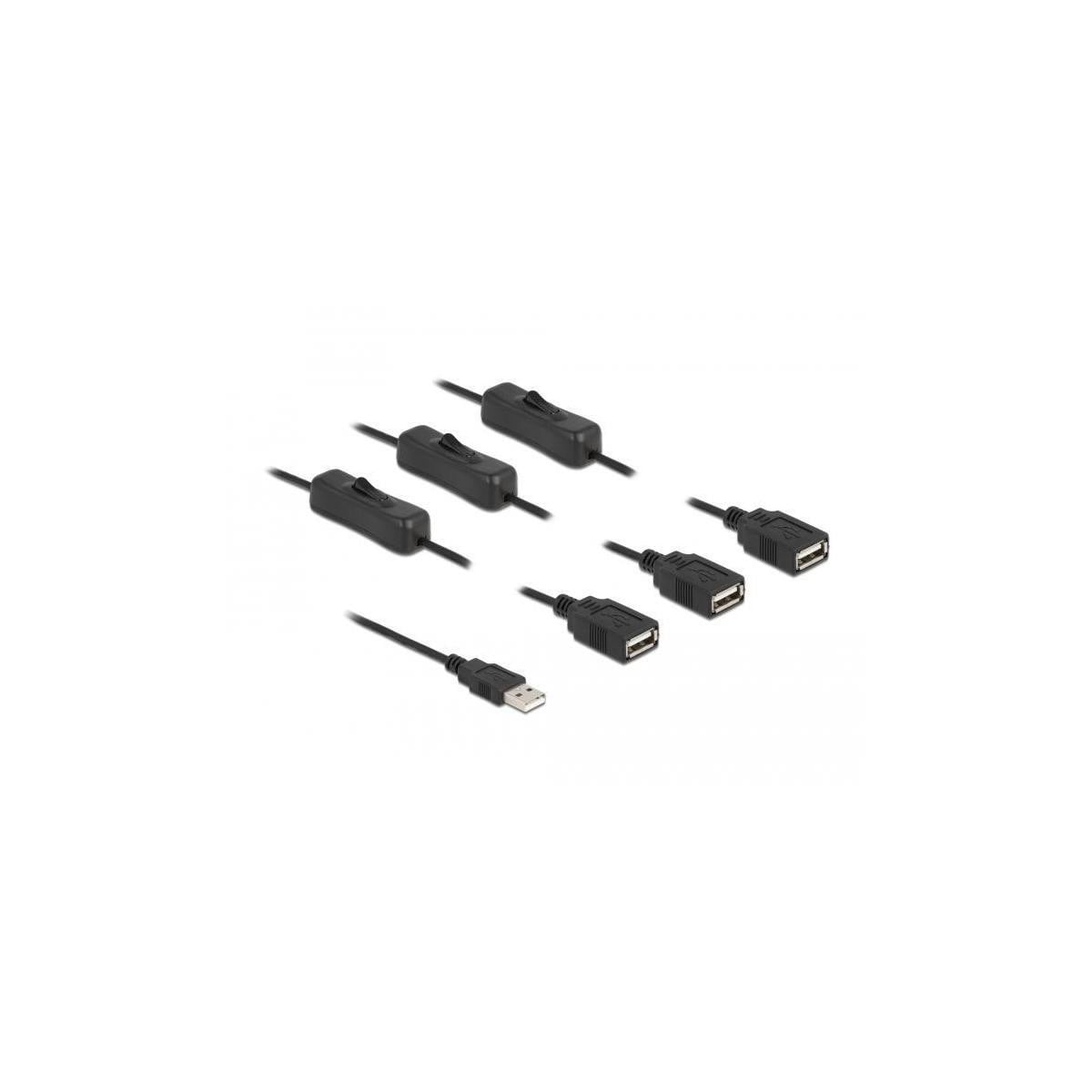 Delock USB Type-A naar 3 x USB Type-A kabel met schakelaar, 1 meter