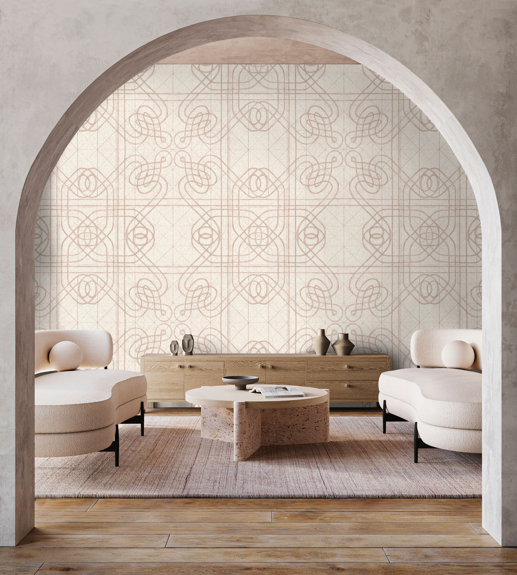 Fototapete LIVING WALLS "Walls by Patel 5 Fototapete Ornamentale Geometrie", beige (natur), B:4m H:0m L:2,7m, Vlies, Tapeten, Ornamentale Geometrie auf 200 g/m² Premium-Vlies