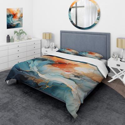 DESIGN ART "Designart ""Teal Orange Bold Abstract Flow Collage II"" Teal Modern - Bedding Cover Set With Shams"