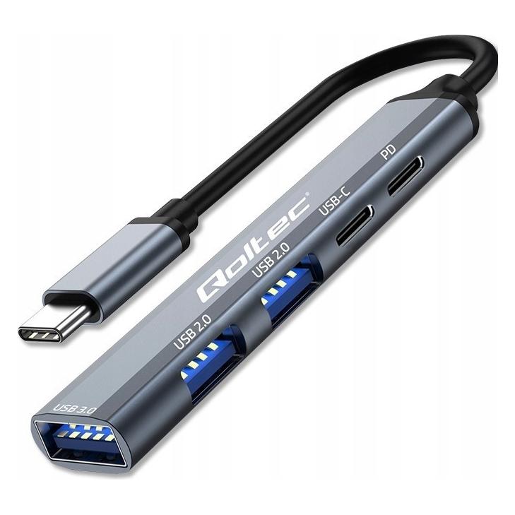 Qoltec Hub Adapter USB-C 3.1 5w1 | USB-C PD| USB-C | 2x USB 2.0 | USB 3.0 (USB-C, 5 Ports) (53790)