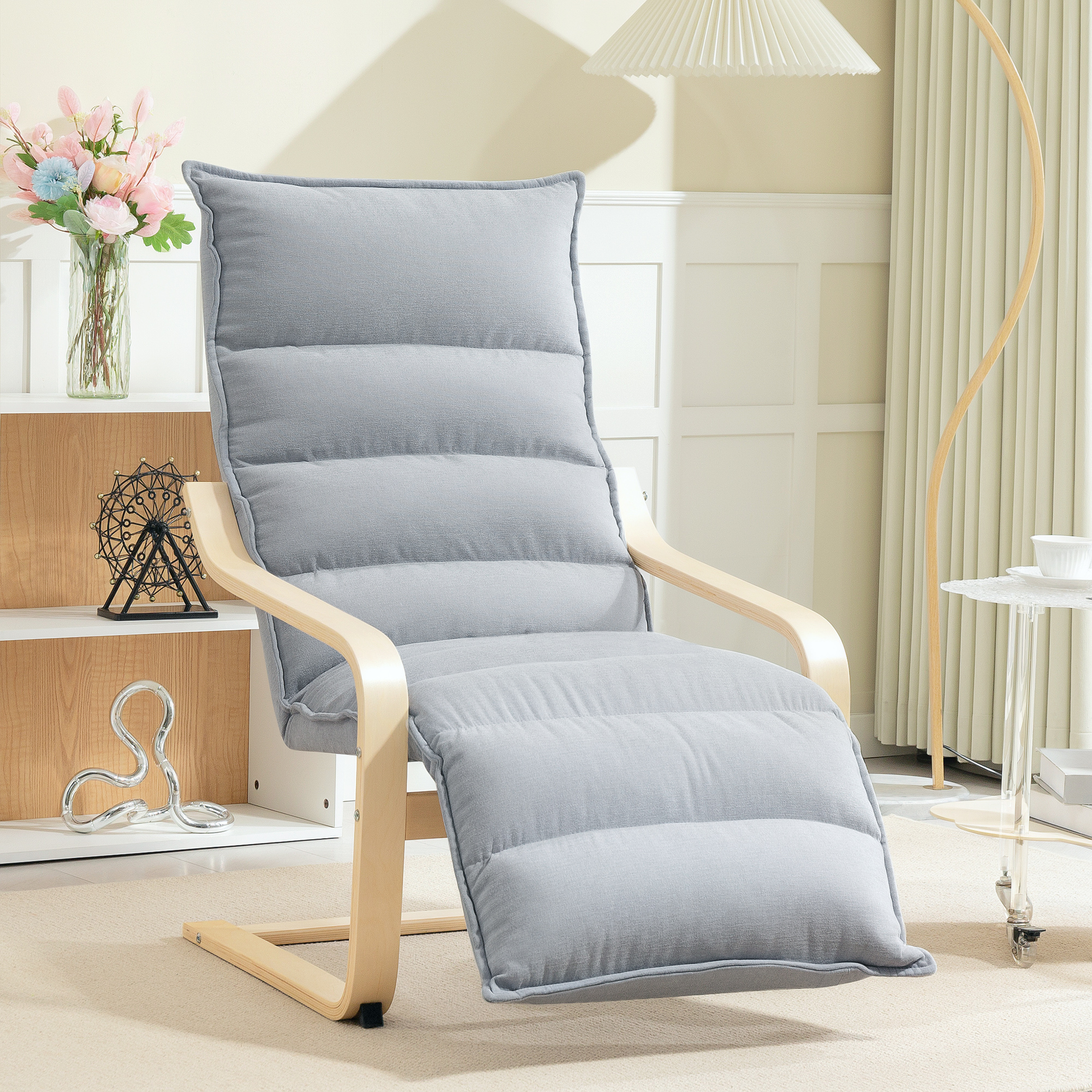 Homcom Poltrona da salotto in velluto con poggiapiedi regolabile, 67x93x105 cm, grigio   Aosom Italy
