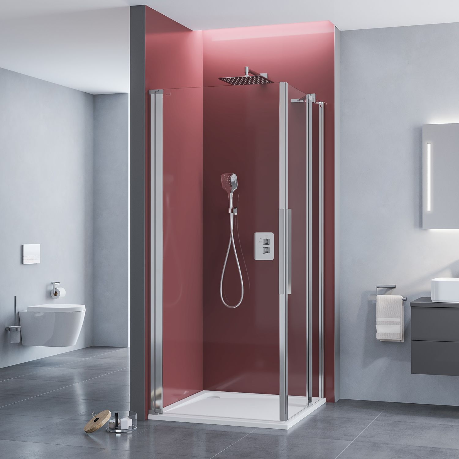 Kronenbach Tube swing door EPWS with pivot on wall side, corner entry special size, side panel left KB0450SP9L
