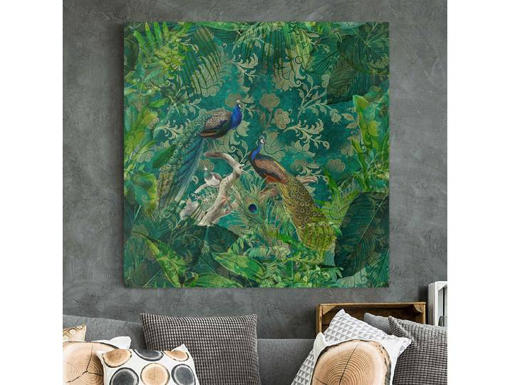 Impression sur toile Shabby Chic Paon II Polyester Vert 80 x 80cm