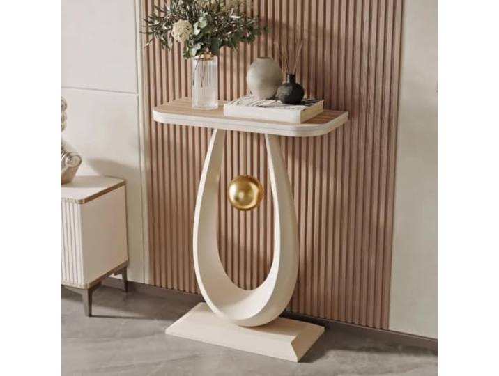 YTSJXN Konsolentisch schmal aus Steinplatte & Metall, moderner Flurtisch Sinterstein-Platte, Eingangsbereich, Schmaler console table, Stabile Eisenstruktur(White wood,60X30X75CM)