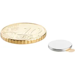 100 Scheibenmagnet, 10 mm, 1,0 mm, N35, selbstklebend Nordpol, 100 Stück, Neodym, silber