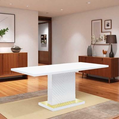 ZWYO HOSIMU "71"" Modern Rectangular Dining Table, High Gloss Kitchen Table with Pedestal Base & Steel Trim for 6-8"