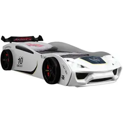 TRAUMMÖBEL Autobett TURBO V2 Weiß Kinderbett im Rennwagen-Design mit Lattenrost