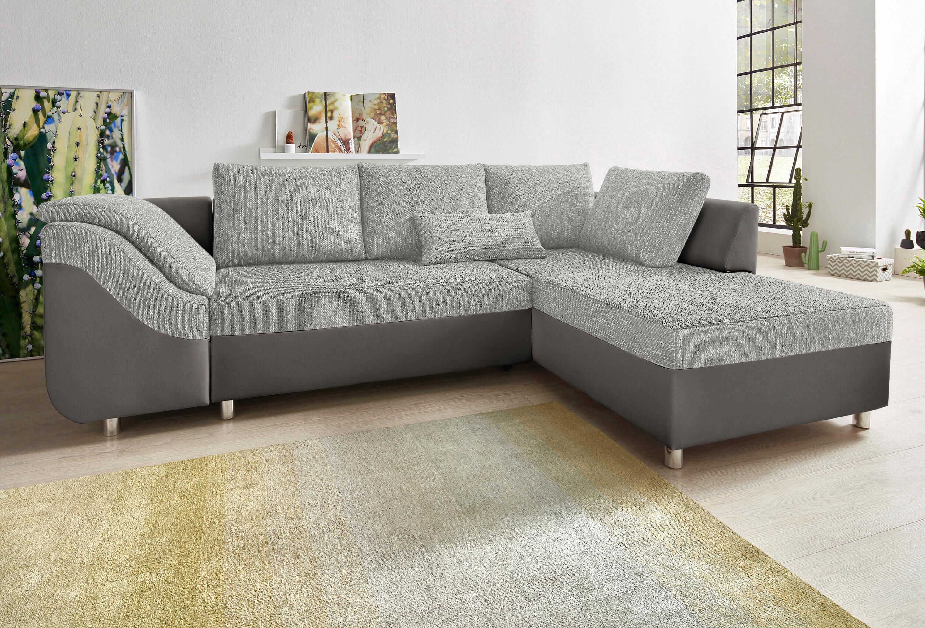 Ecksofa COLLECTION AB "Sally L-Form, B: 256 cm", grau (hellgrau), B:256cm H:87cm T:165cm, Microfaser PRIMABELLE (100% Polyester) / Struktur (80% Polyester, 20% Acryl);Struktur (80% Polyester, 20% Acryl);Kunstleder SOFTLUX / Struktur (80% Polyester, 20% Ac