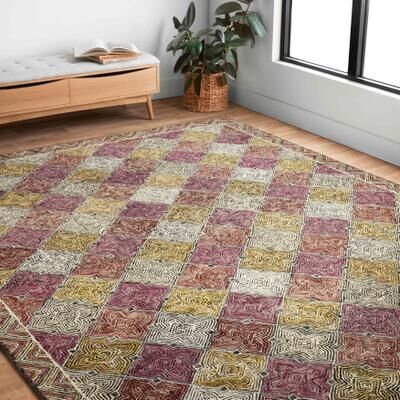 Alexander Home Kaleidoscope Geometric Border Hand-Hooked Wool Rug