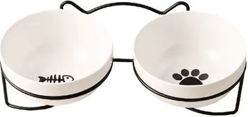 Inspire Picks ComfortLift Ceramic Pet Bowl Raised 500ML Feeding Dish For Cats, Kittens & Puppies black Stand Doubleab
