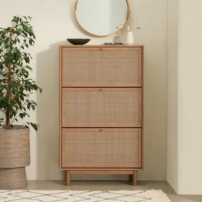mopio Hannah Shoe Cabinet, Natural Rattan Farmhouse Shoe Organizer, Shoe Storage, Closet Shoe Rack
