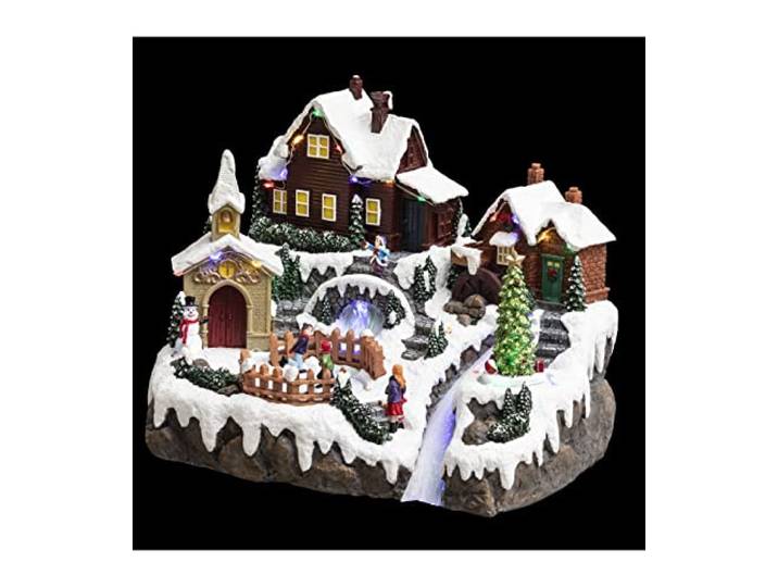 FEERIC LIGHTS & CHRISTMAS - Weihnachtsdorf, gefrorener See, animiert/musikalisch, 28 LEDs + Trafo