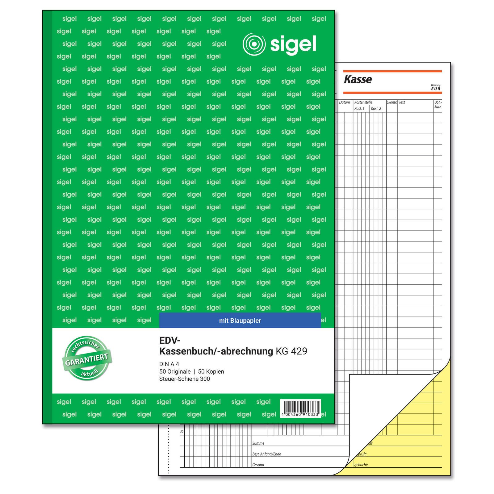 SIGEL Formularbuch Kassenbuch/EDV DIN A4 2x 50 Seiten KG429