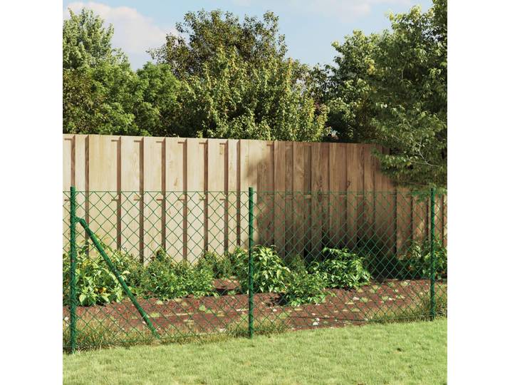 vidaXL Maschendrahtzaun mit Bodenhülsen Grün 1,1x25 m