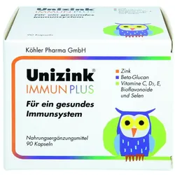 UNIZINK Immun Plus Kapseln mit Zink + Selen + Vitamin C & Vitamin D + Beta-Glucan 1X90 St