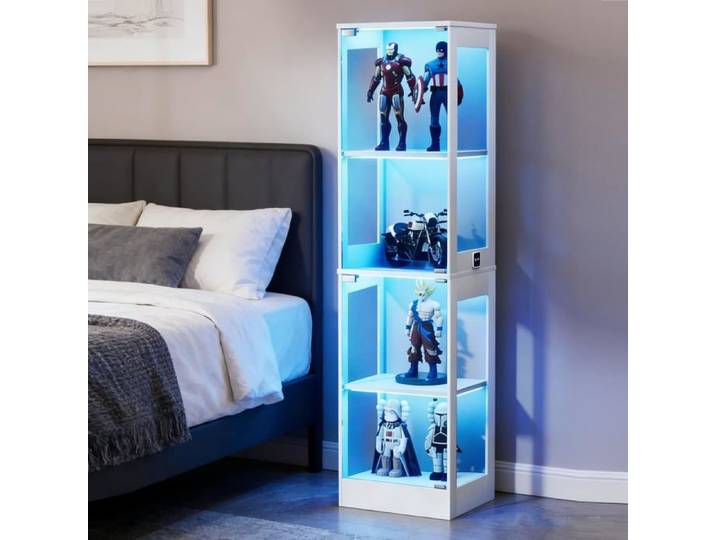 Vitrine 4 Niveaux pour Collection avec éclairage LED - Portes Vitrées Verrouillables Vitrine Verre avec Capteurs Intelligents Blanc