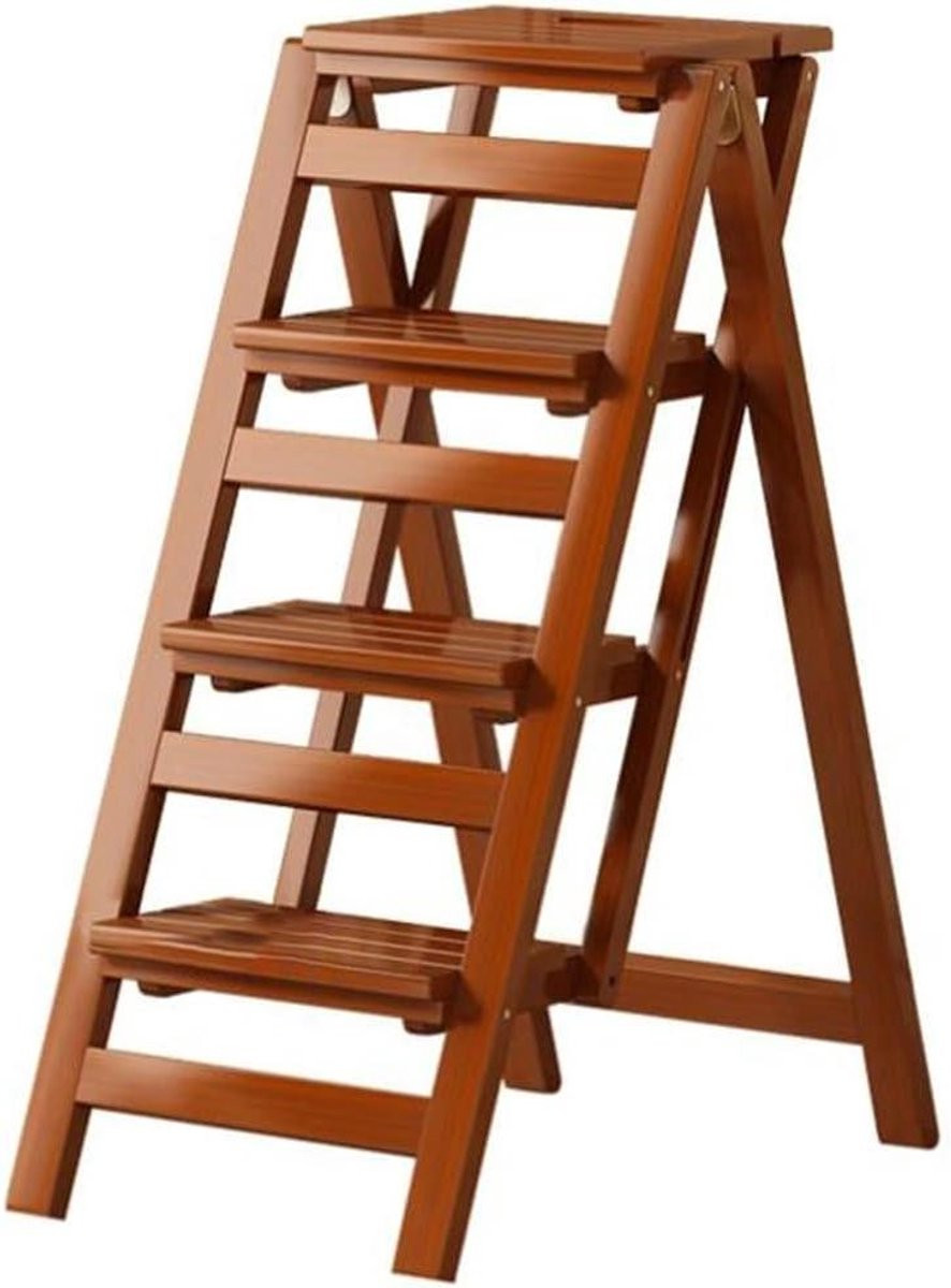 Houten opstapkruk ladder in bruin - H x B x D: 91 x 41,5 x 73,5 cm