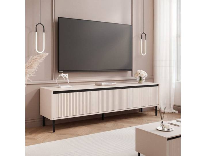 Meuble TV LIRA - avec 3 grand tiroirs - sur pieds - 179x40x50 cm - Beige