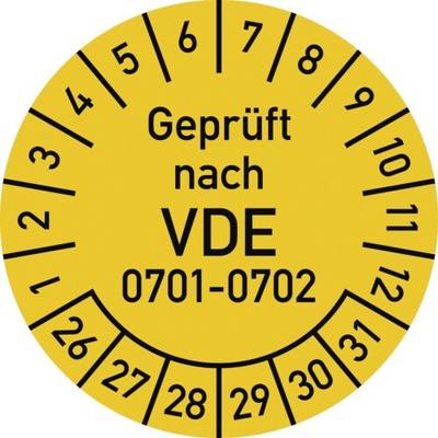 Dreifke® Prüfplakette Geprüft nach VDE 0701-0702 2026-2031, Folie, Ø 30 mm,10 Stück/Bogen