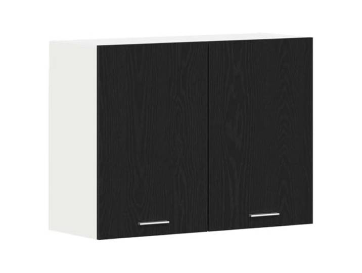Makastle Hängeschrank Küche 80 x 31 x 60 cm Schwarz Eichen-Optik Holzwerkstoff zur Aufbewahrung von Küchenutensilien Wandhalterung mit 2 Türen