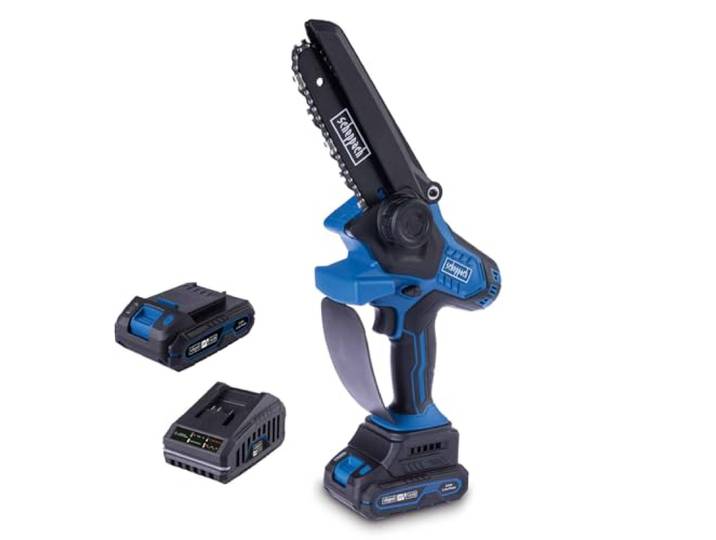 Scheppach Accuhoutsnijder BC-PS150-X snijlengte 150 mm zwaardlengte 6 inch snijsnelheid 6,8 m/s automatische kettingspanning 20V-IXES-serie 10 jaar garantie met 2Ah accu & oplader