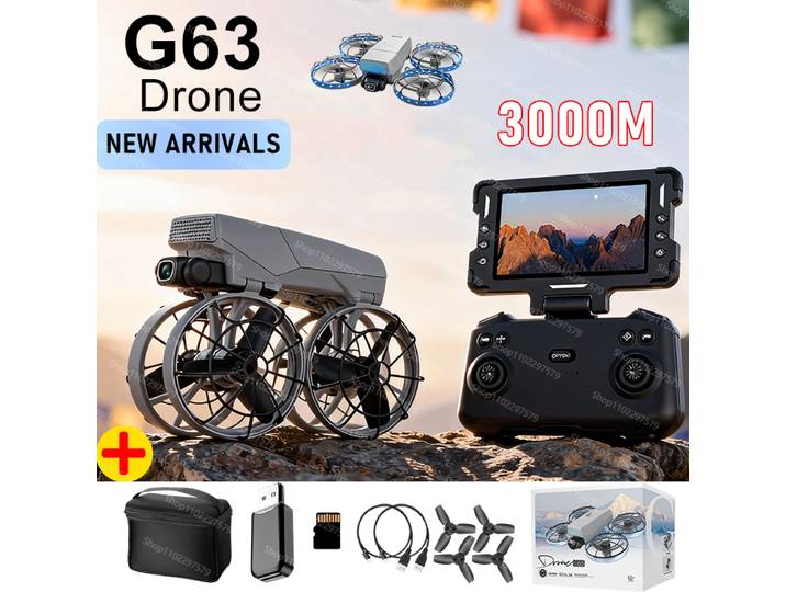 Drone G63 8K HD double caméra 180 ° FPV 5G WIFI GPS moteur sans balais évitement d'obstacles télécommande pliable quadrirotor jouet cadeau